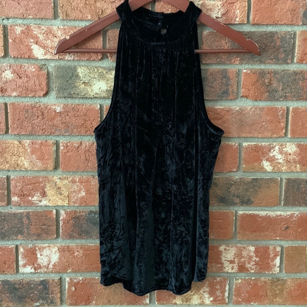 LOFT Black Crushed Velvet High Neck Top
